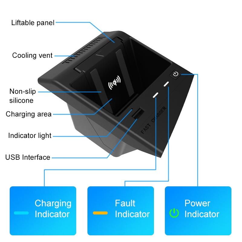 Wireless Charger for Lexus Es 2018-2022 - 10w Qi Standard Quick Charging