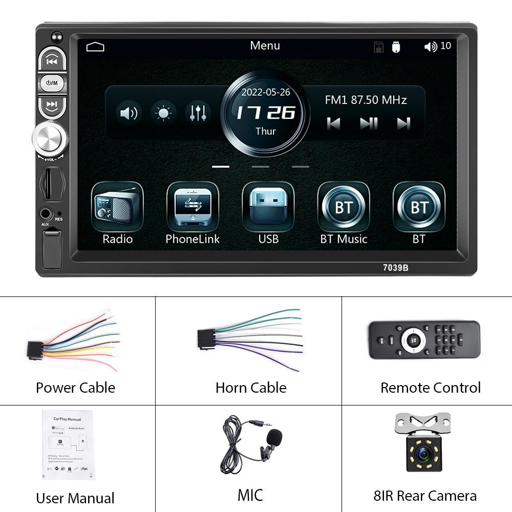 7 Inch Mp5 Bluetooth Carplay Player With Reversing Camera - Standard + 8 Lights