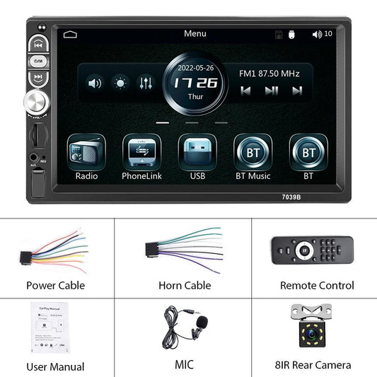 7 Inch Mp5 Bluetooth Carplay Player With Reversing Camera - Standard + 8 Lights