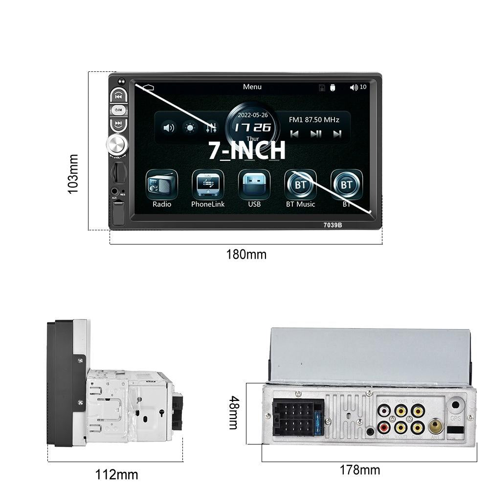 7 Inch Mp5 Bluetooth Carplay Player With Reversing Camera - Standard + 8 Lights