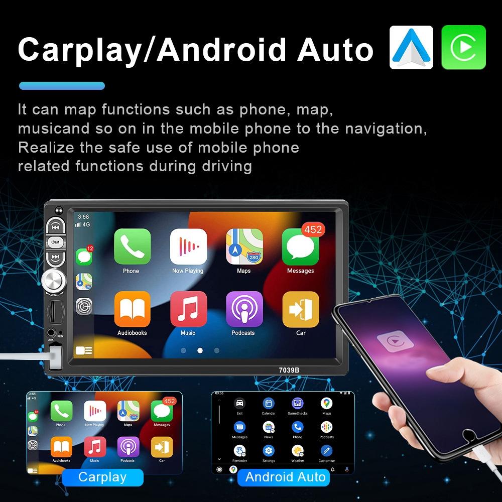 7 Inch Mp5 Bluetooth Carplay Player With Reversing Camera - Standard + 8 Lights