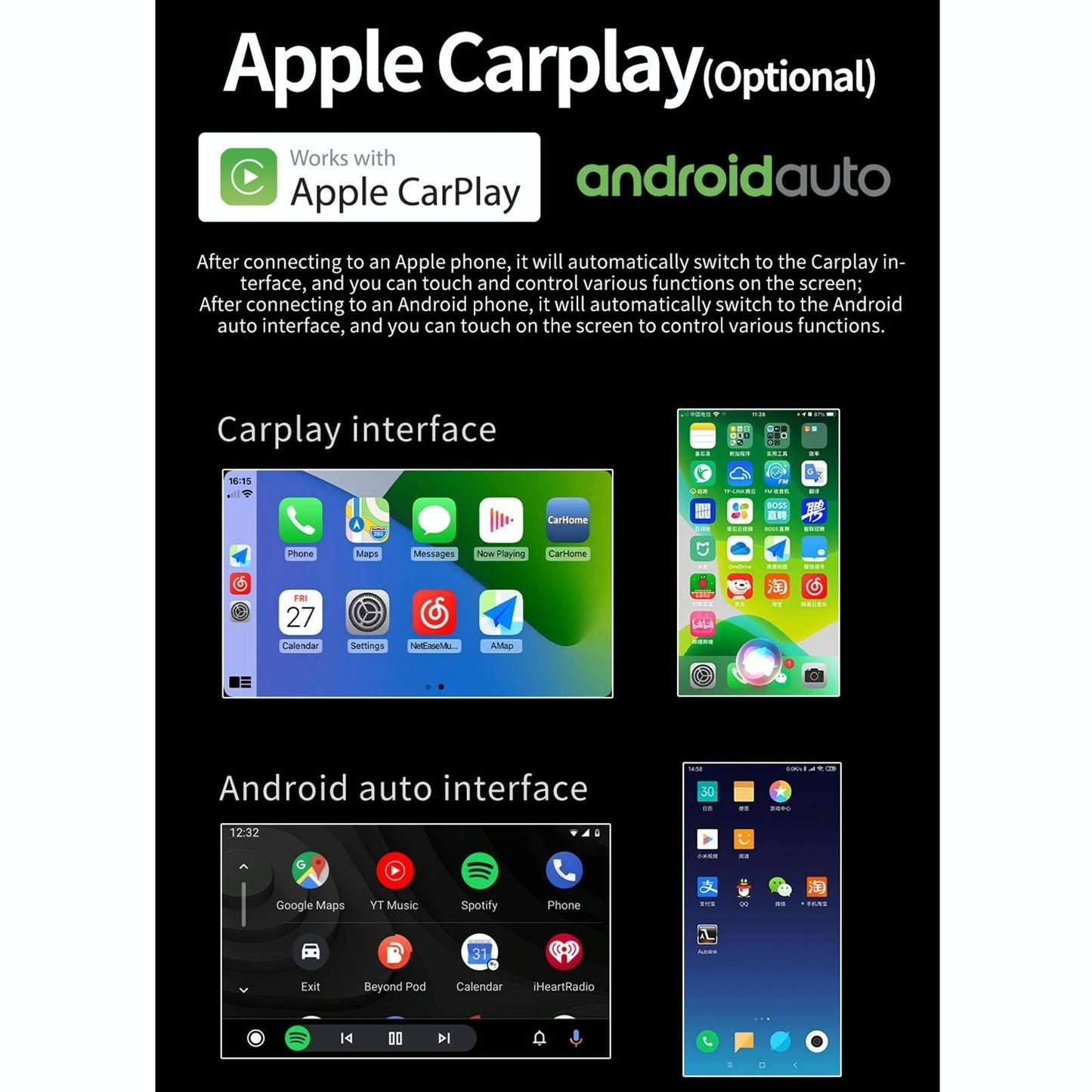 10.1 Inch Car Android Player Gps Navigation Bluetooth Touch Radio Mirror Link Fm Wifi Steering Wheel Control Standard Version + Carplay
