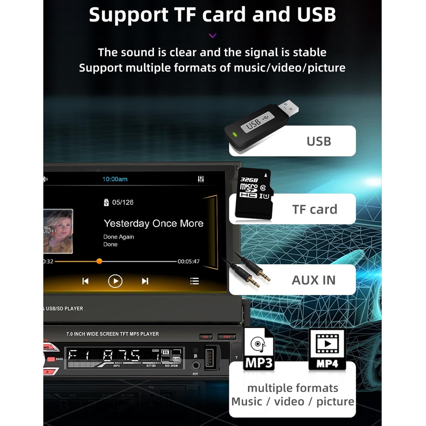 7 Inch Hd Car Mp5 Player W / Gps Bluetooth Mirror Link Fm Tf & Usb