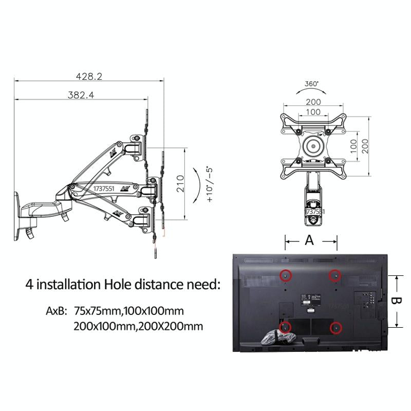 Adjustable Rotating Wall Mount Bracket for Displays