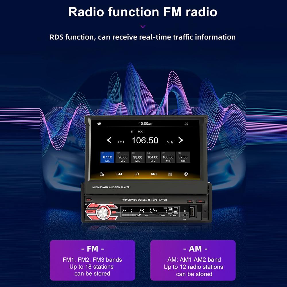 7 Inch Carplay Mp5 Player W / Retractable Screen Fm Bluetooth Tf Card - 9601C