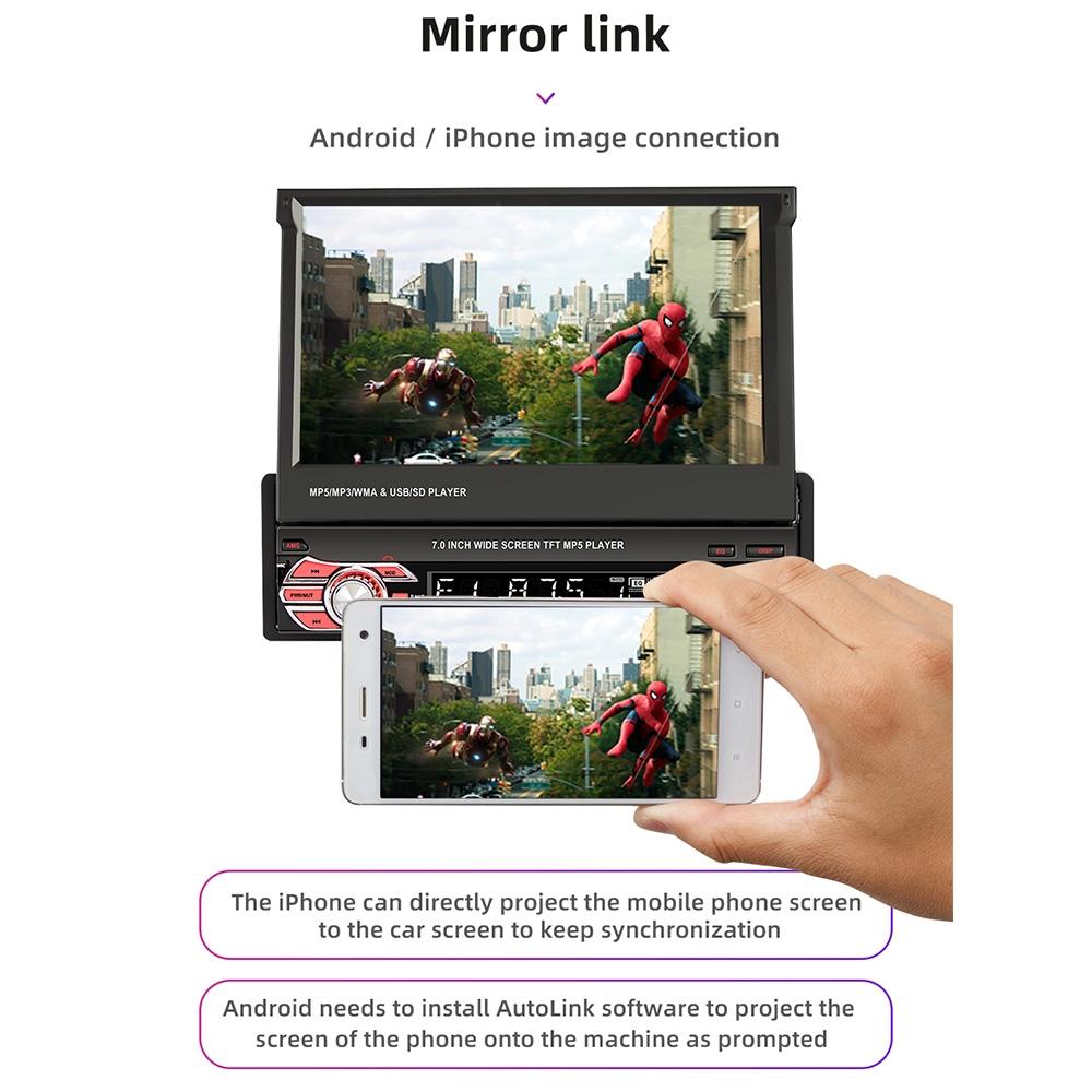 7 Inch Carplay Mp5 Player W / Retractable Screen Fm Bluetooth Tf Card - 9601C