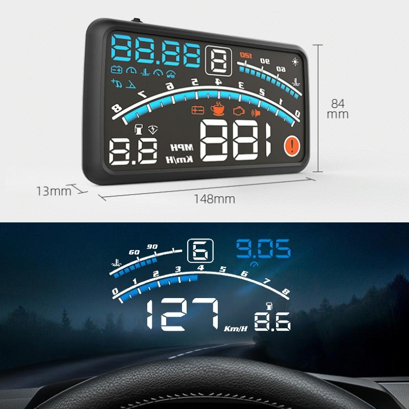 5.5 Inch Obd Hud Head Up Display Speed Alarm Shift Reminder Time Display
