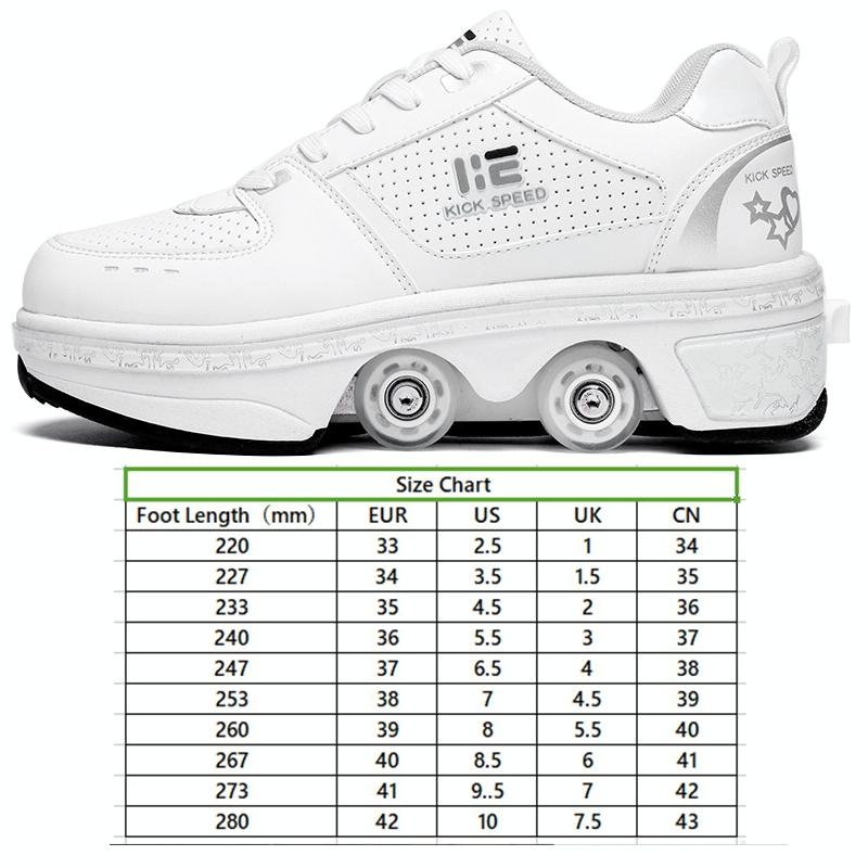 Versatile Double Row Rune Roller Skates - Size 42 - Low-Top Without Light (White)
