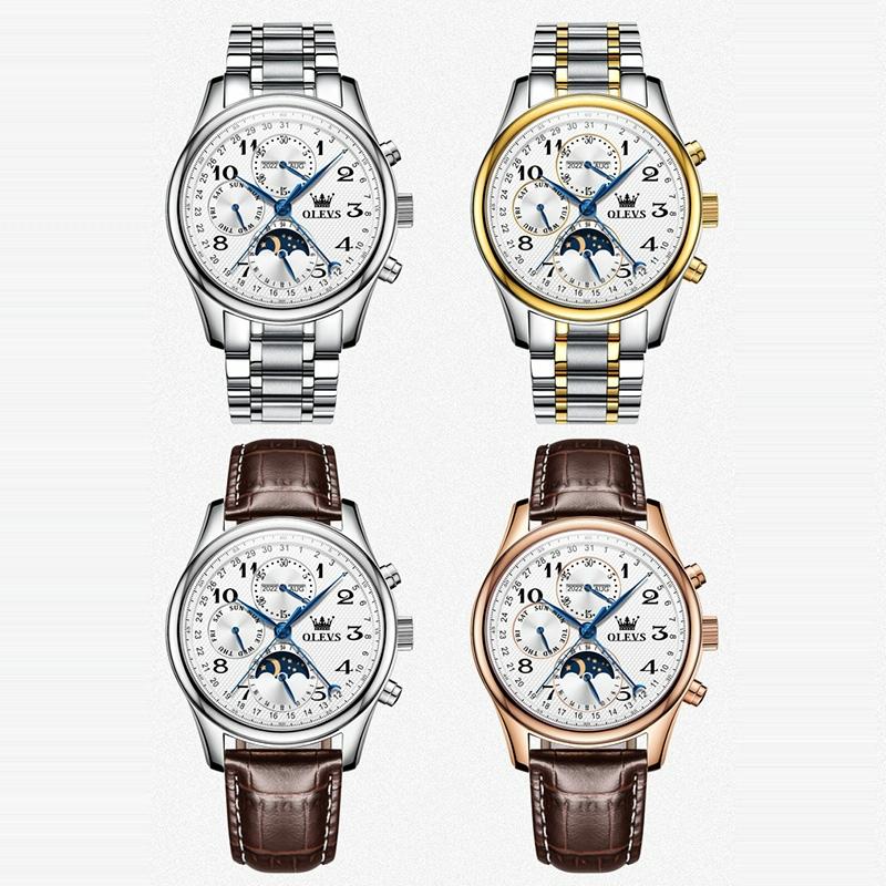 Waterproof Luminous Mechanical Watch for Men - Multifunction - Steel Band + White