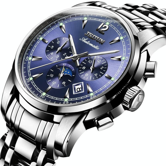 Waterproof Luminous Mechanical Watch for Men - 8750 - Silver Blue