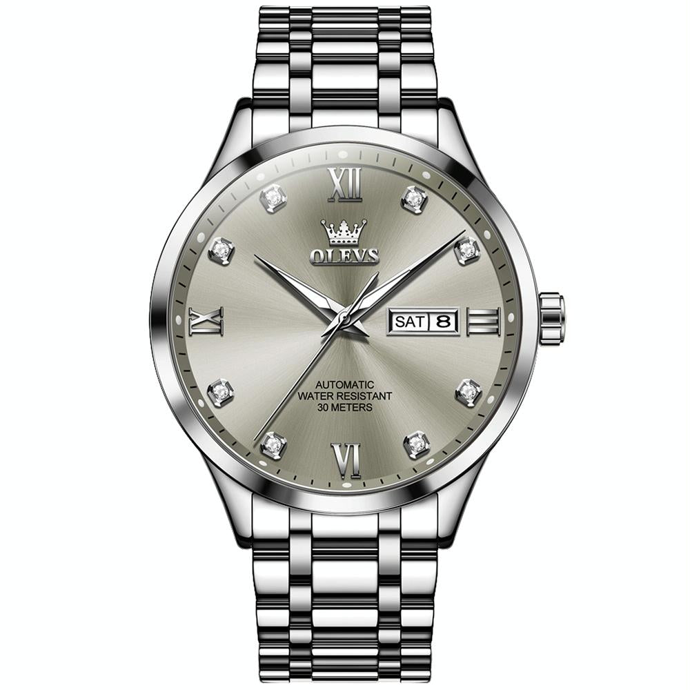 Waterproof Quartz Watch with Diamond Roman Scale for Men - Grey + Silver