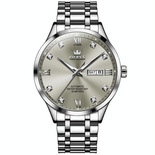 Waterproof Quartz Watch with Diamond Roman Scale for Men - Grey + Silver