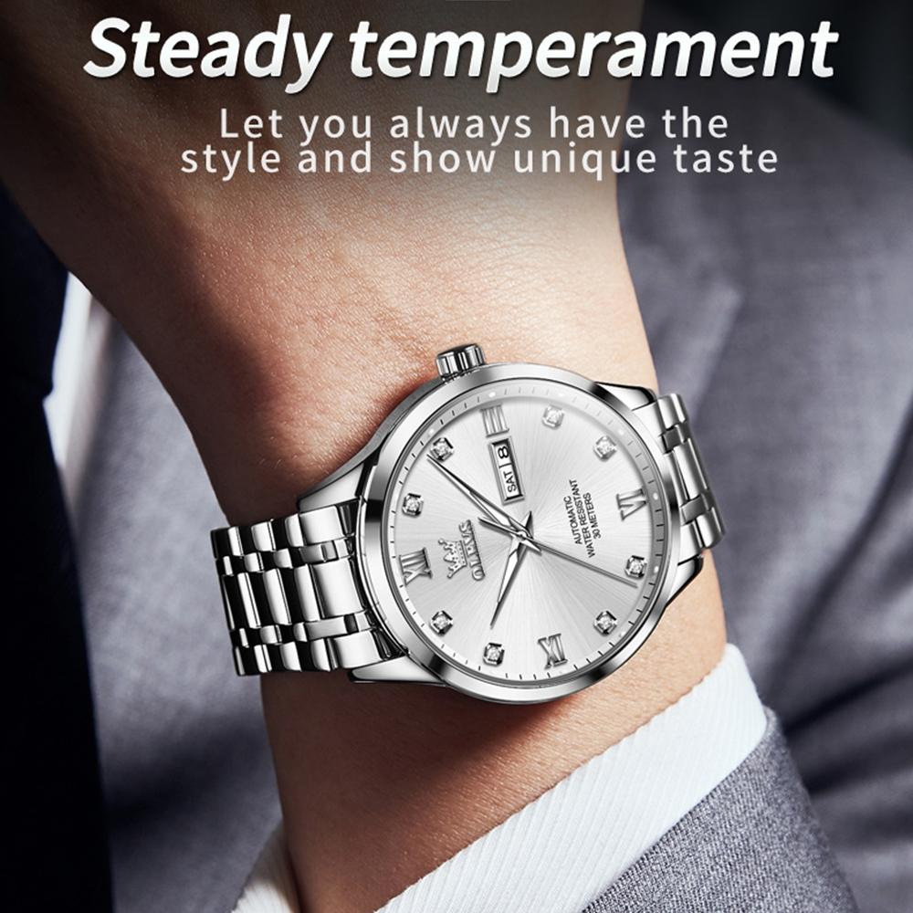 Waterproof Quartz Watch with Diamond Roman Scale for Men - Grey + Silver