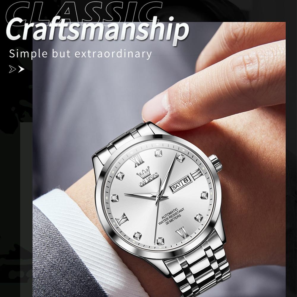 Waterproof Quartz Watch with Diamond Roman Scale for Men - Grey + Silver