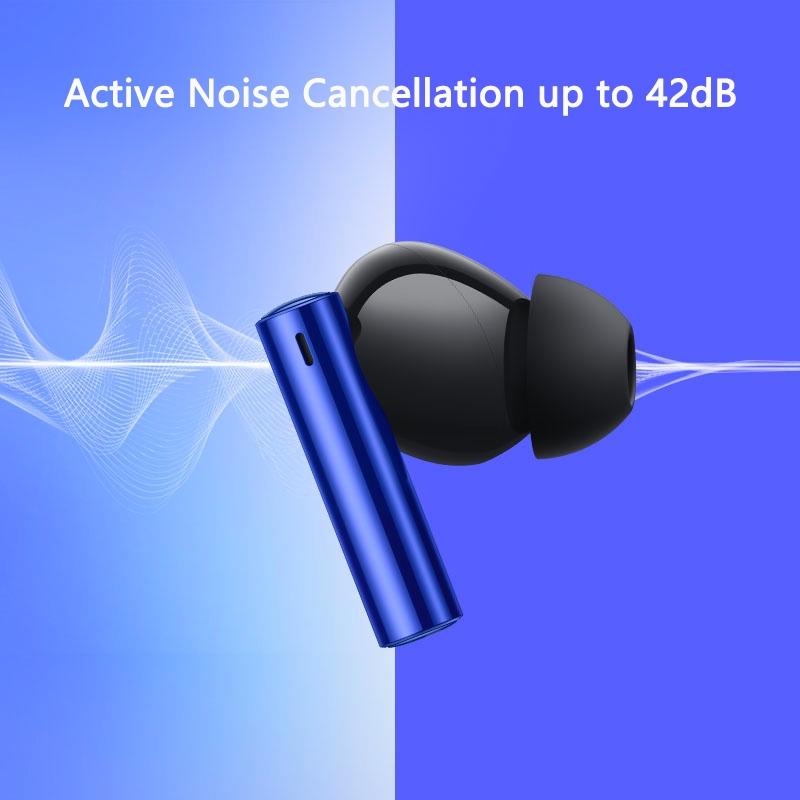 Blue Wireless Active Noise-cancelling Earbuds for Sports