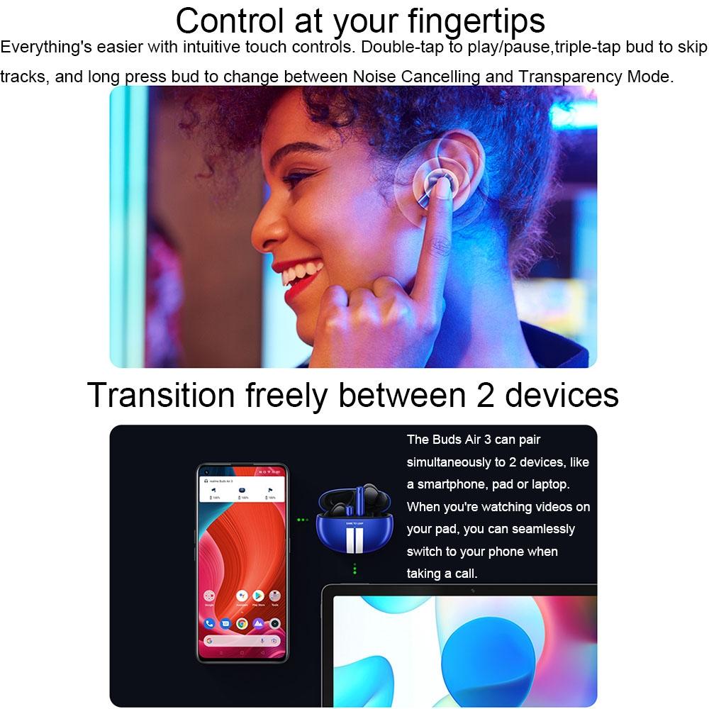 Blue Wireless Active Noise-cancelling Earbuds for Sports