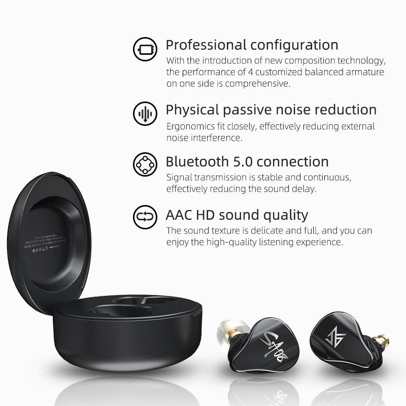 Kz Sa08 Wireless 5ba Bluetooth Tws Earphones - Black