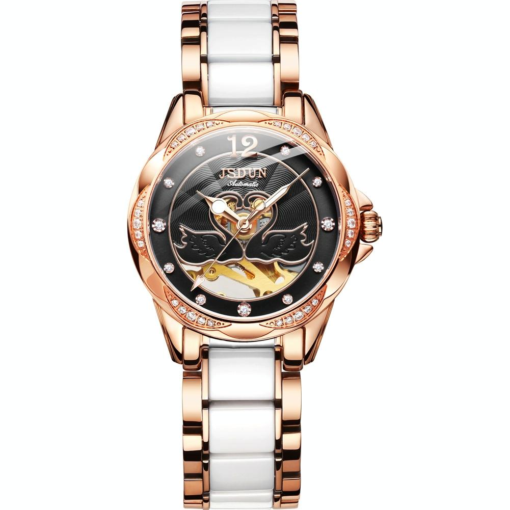 Stylish Waterproof Ceramic Mechanical Watch for Women with Diamond Accents - Blue