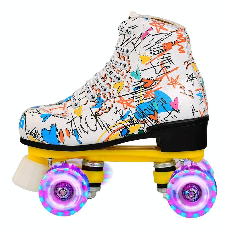 Adult Graffiti Double Row Roller Skates - Size 44 - Flash Wheel White
