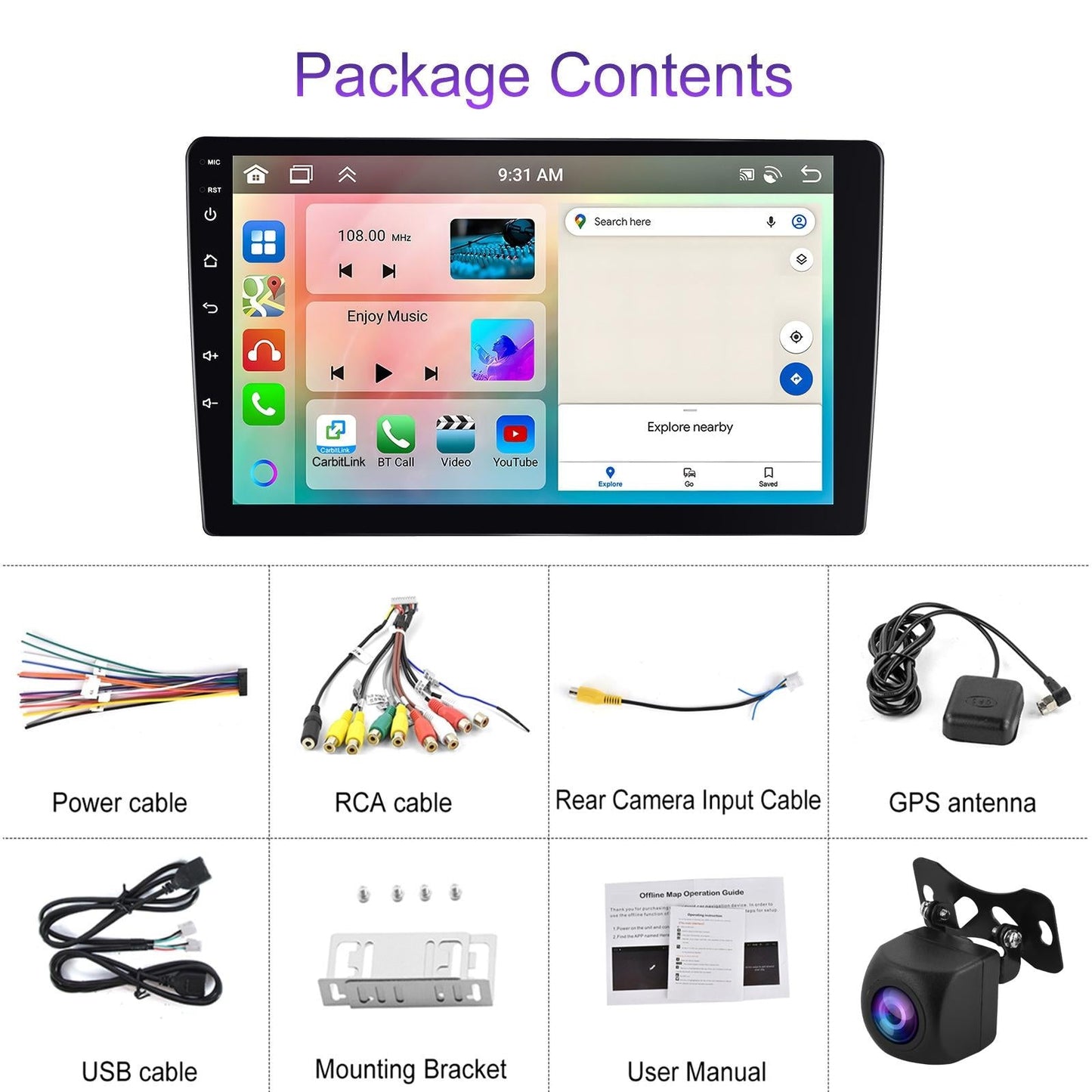6 + 128G Android Car Bluetooth Player With Gps Navigation - Standard 9 Inch