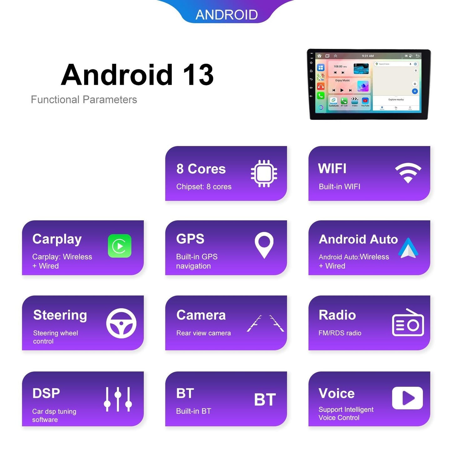 6 + 128G Android Car Bluetooth Player With Gps Navigation - Standard 9 Inch