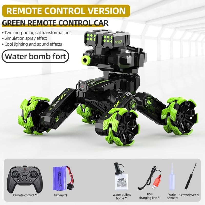 Remote Control Water Bomb Car - Four-wheel Battle Blooming Tire Spray - Blue
