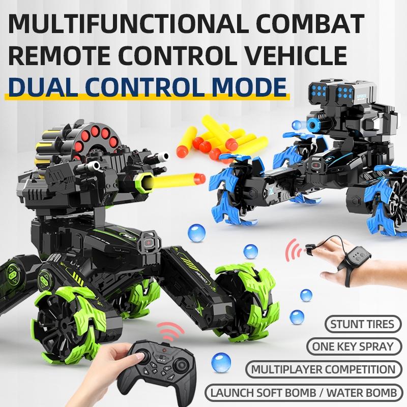 Remote Control Water Bomb Car - Dual Control Four-wheel Battle Blooming Tire Spray - Blue