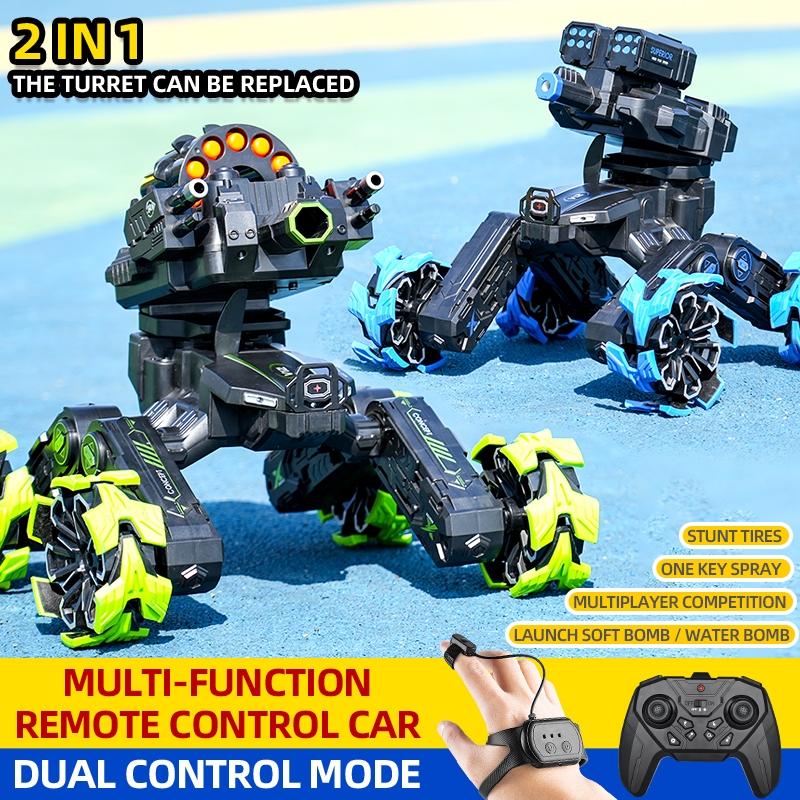 Remote Control Water Bomb Car - Dual Control Four-wheel Battle Blooming Tire Spray - Blue
