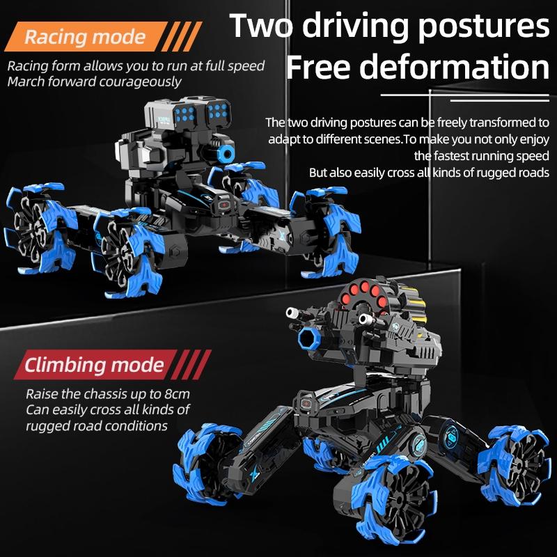 Remote Control Water Bomb Car - Dual Control Four-wheel Battle Blooming Tire Spray - Blue
