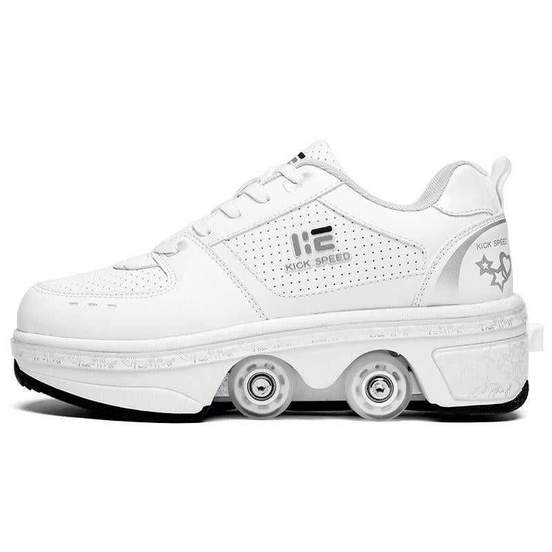 Versatile Double Row Rune Roller Skates - Size 36 - Low-Top Without Light (White)