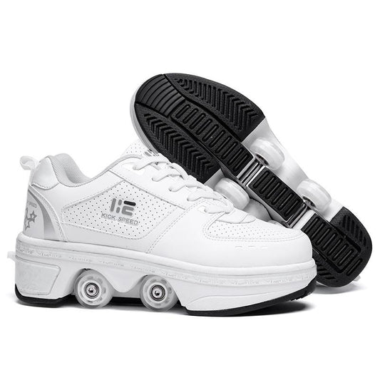 Versatile Double Row Rune Roller Skates - Size 38 - Low-Top Without Light (White)