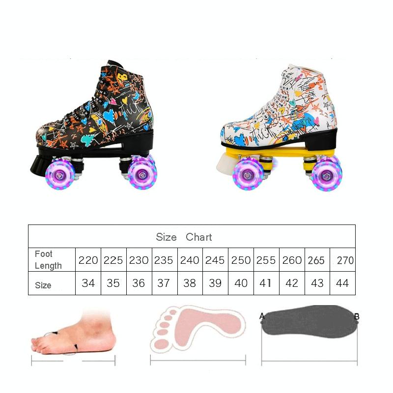 Double Row Four-wheel Roller Skating Shoes for Adult Children - Size 40 - Flash Wheel White