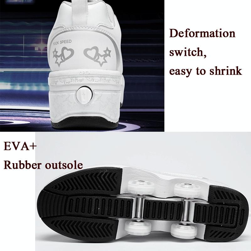 Versatile Double Row Rune Roller Skates - Size 39 - Low-Top Without Light (White)