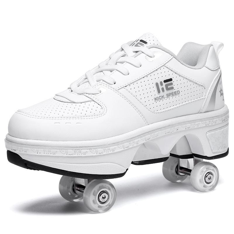 Versatile Double Row Rune Roller Skates - Size 40 - Low-Top Without Light (White)