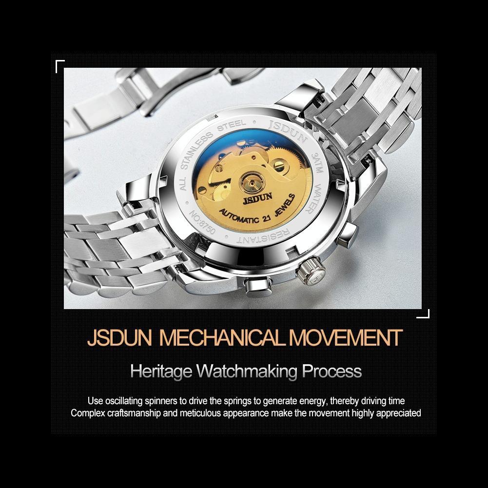 Waterproof Luminous Mechanical Watch for Men - 8750 - Silver Black