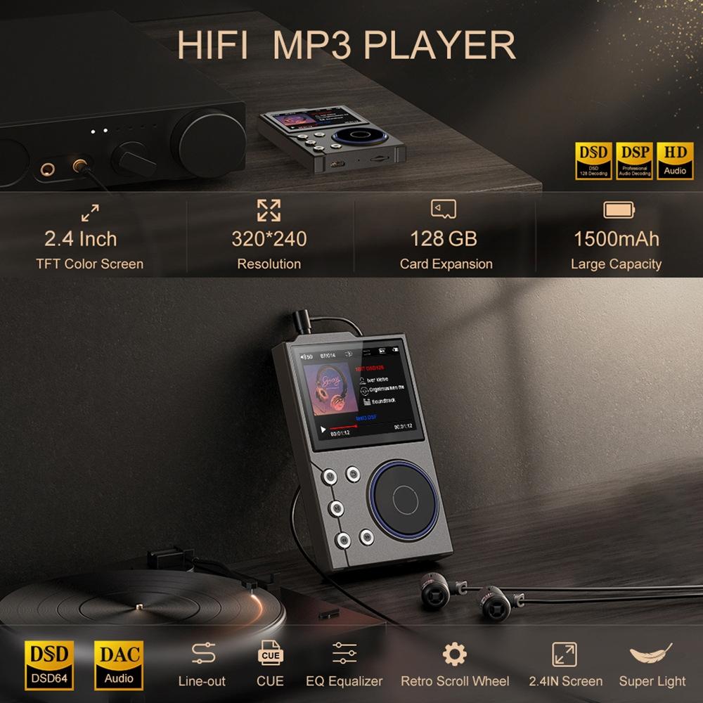 2.4 Inch Hifi Bluetooth Music Player Dsd256 Mastering Sound Quality 16Gb+16Gb Memory - Black - 16Gb
