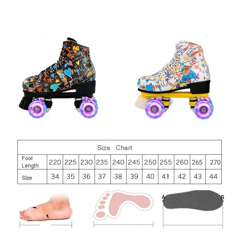 Double Row Four-wheel Roller Skating Shoes for Adult Children - Size 35 - Flash Wheel Black
