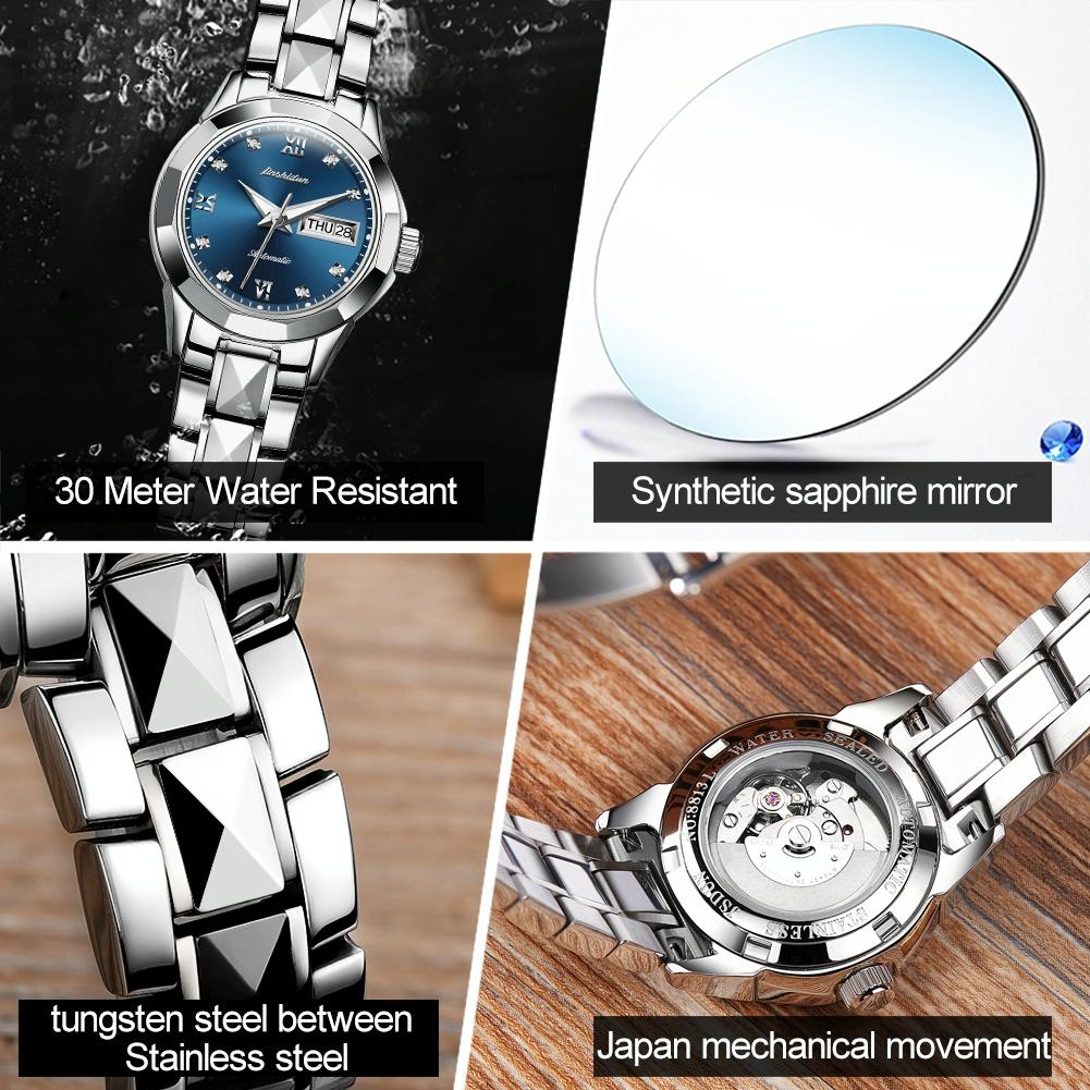 Stylish Waterproof Luminous Women Automatic Watch - 8813 - Silver Black