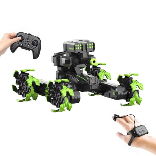 Remote Control Water Bomb Car - Dual Control Four-wheel Battle Blooming Tire Spray - Green