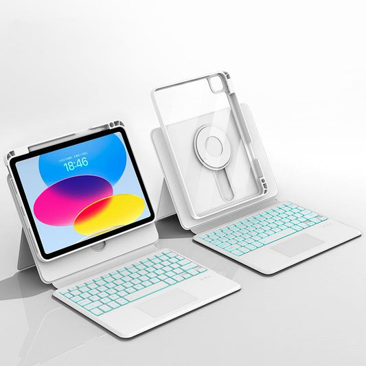 Universal Rotatable Magnetic Keyboard Case For Ipad 10.5 / 10.2 - Suspended Slide Rail Protection - White - For Ipad 12.9 Inch