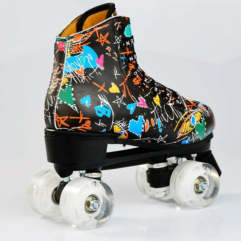 Unisex Graffiti Roller Skates - Double Row Size 39 - Flash Wheel Black