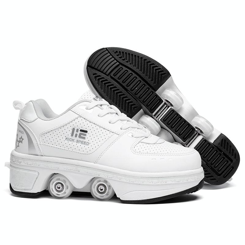 Versatile Double Row Rune Roller Skates - Size 39 - High-Top With Light (White)