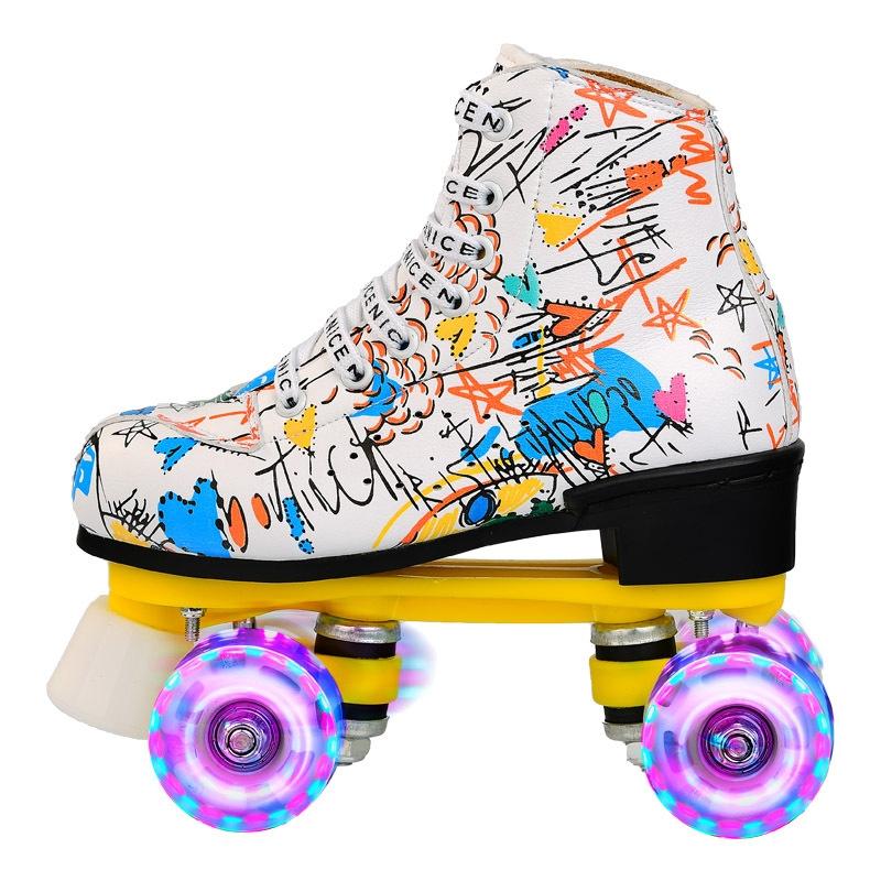 Double Row Roller Skates for Adults - Graffiti Design - Size 42 - Flash Wheel Black