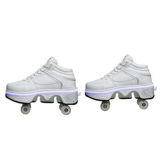 Versatile Double Row Rune Roller Skates - Size 41 - High-Top With Light (White)