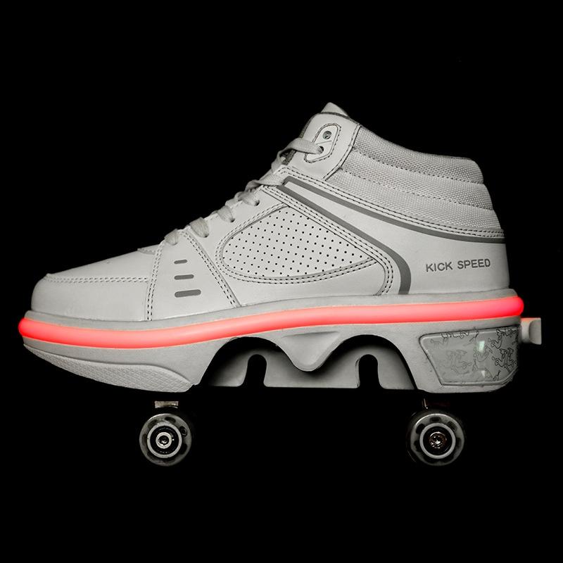 Versatile Double Row Rune Roller Skates - Size 41 - High-Top With Light (White)