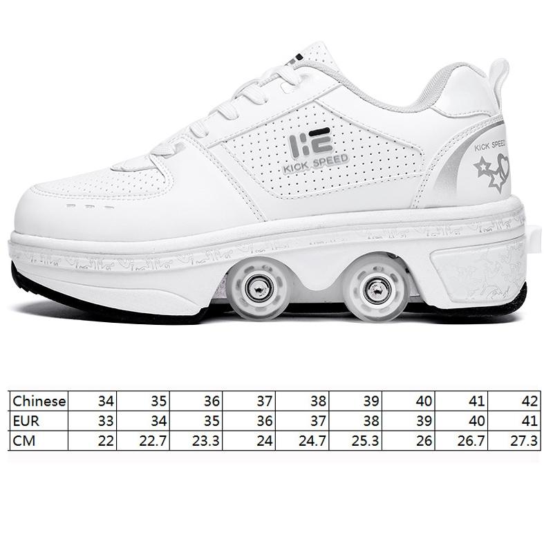 Versatile Double Row Rune Roller Skates - Size 41 - High-Top With Light (White)