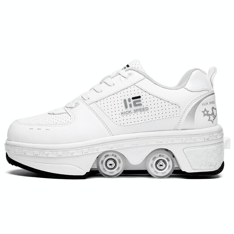 Versatile Double Row Rune Roller Skates - Size 41 - High-Top With Light (White)