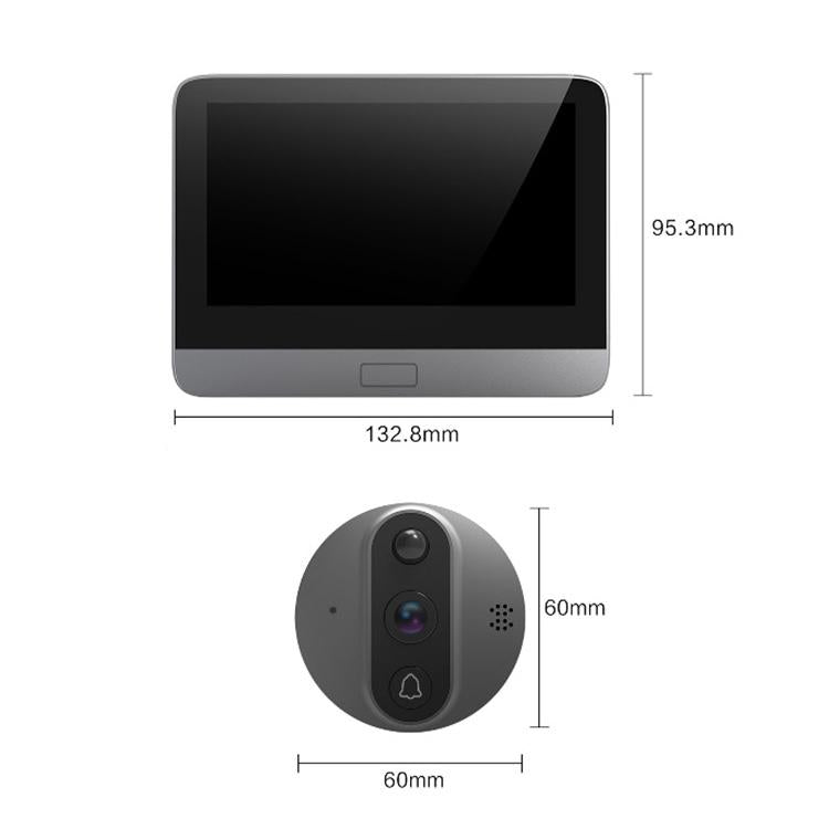 Smart Wifi Video Doorbell - 4.3 Inch Visual Peephole - Black