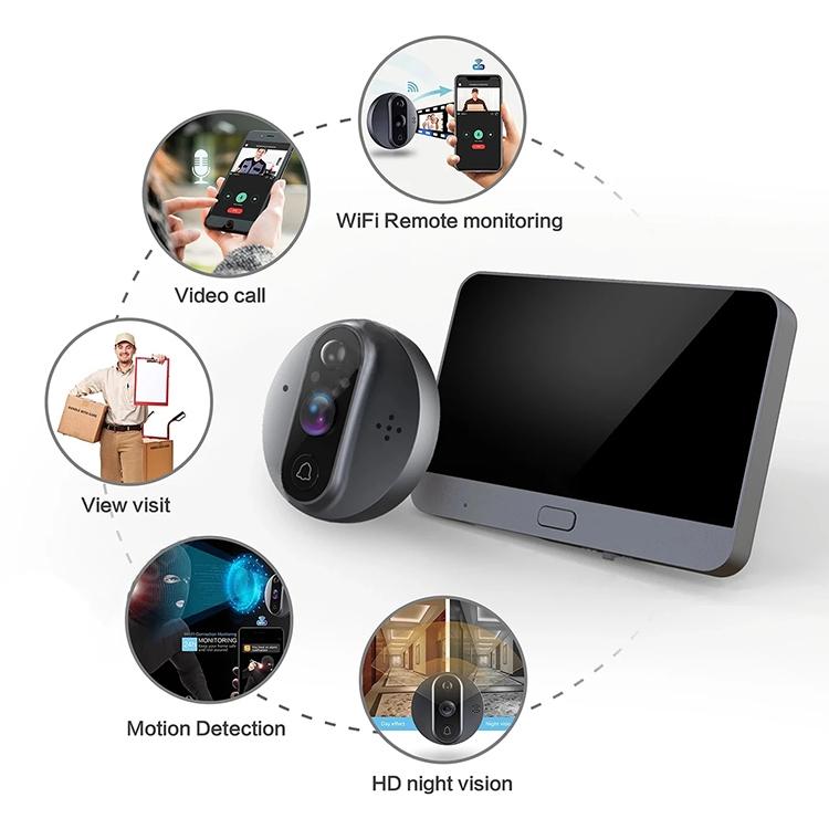 Smart Wifi Video Doorbell - 4.3 Inch Visual Peephole - Black