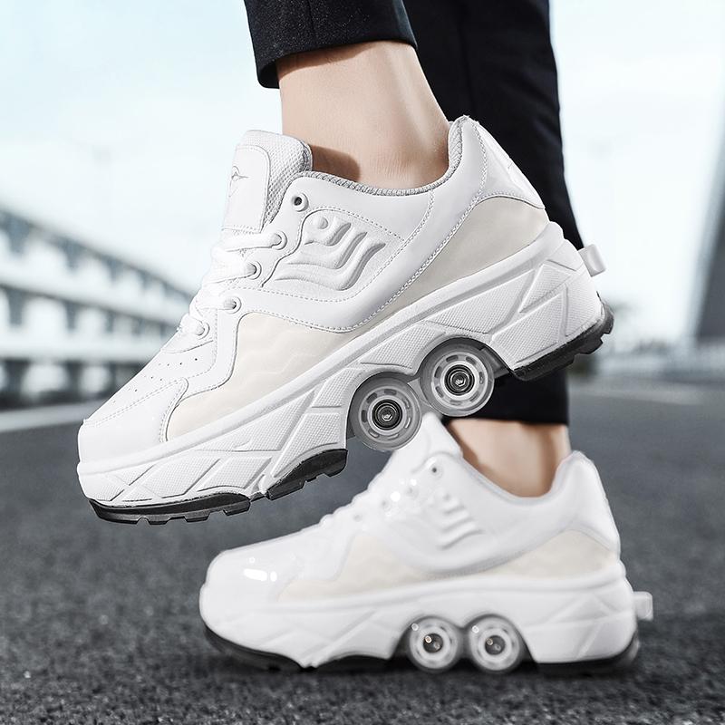 Retractable Dual-purpose Roller Skates - Size 33 Deformable Four-wheel - Df09 Pink - 33